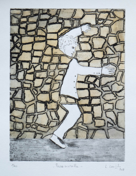 Gravure eau forte-passe muraille-Linda Lewitz